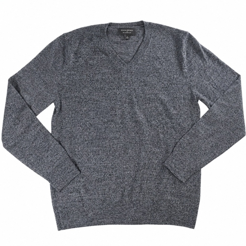 Banana Republic Merino Wool V-Neck Sweater Heathered Charcoal Gray Mens Small